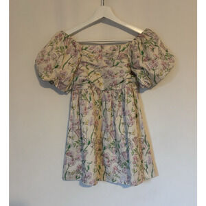 Gingersnaps Dress 10Y Floral Mini Aline Short Puff Sleeve Square Neck
